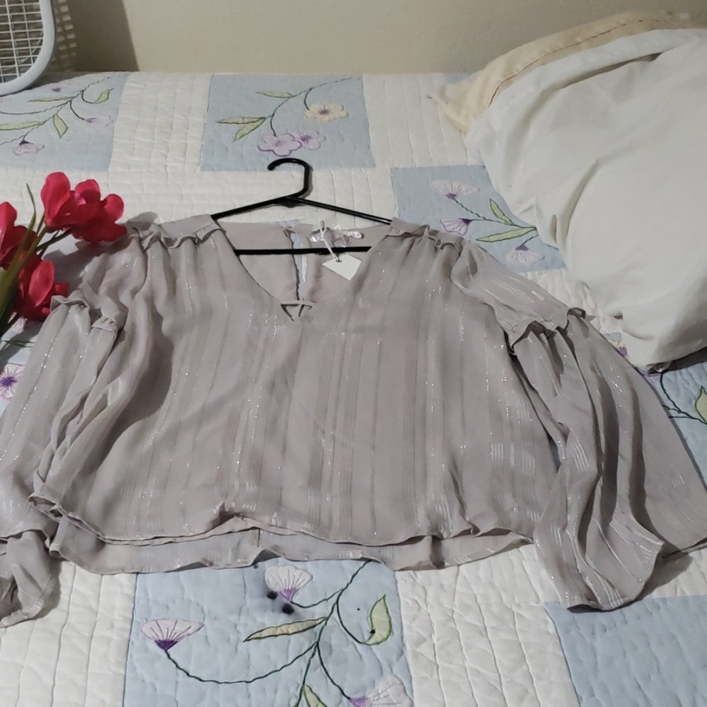LUSH new striped lush blouse size Medium Gray - Picture 5 of 8